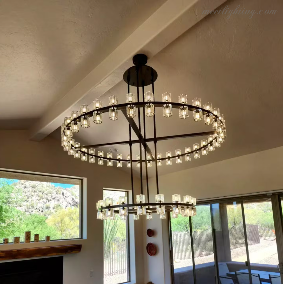 Arcachon Crystal Shade Two-Tier Round Chandelier 60"-MEET LIGHTING
