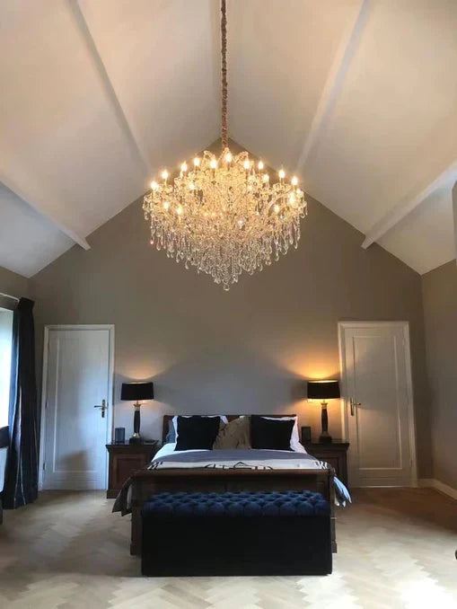 Luxury 25-Light Candle Crystal Chandelier in Gold/Chrome Finish-MEET LIGHTING