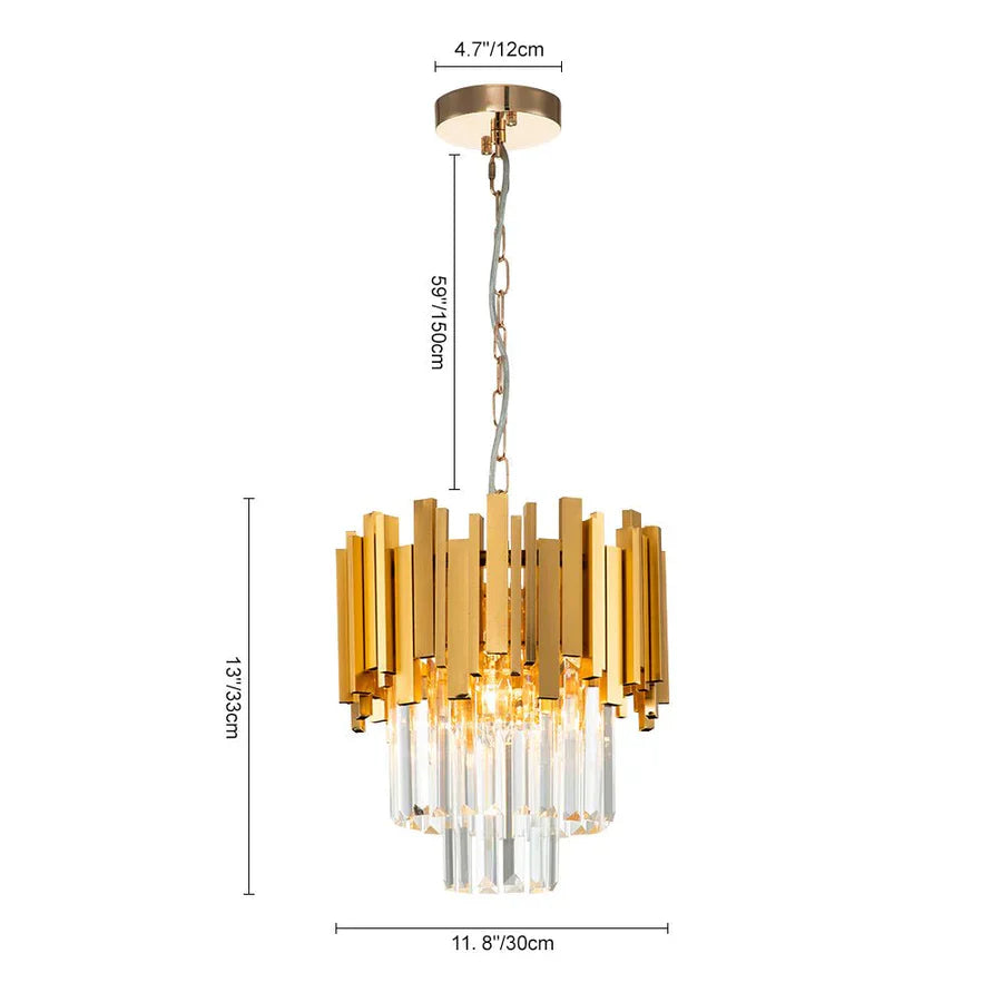 Gold/Silver Round Modern Tiered Metal Crystal Chandelier-MEET LIGHTING