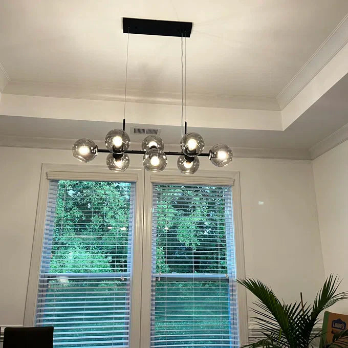 Modern Linear Smoky Gray Glass Globe Shade Chandelier for Dining Room/Kitchen Island-MEET LIGHTING