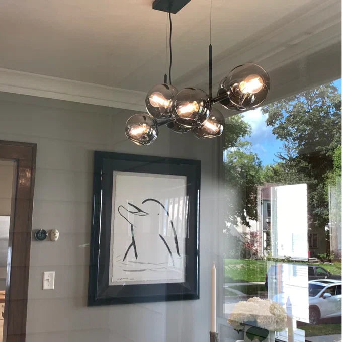 Modern Linear Smoky Gray Glass Globe Shade Chandelier for Dining Room/Kitchen Island-MEET LIGHTING