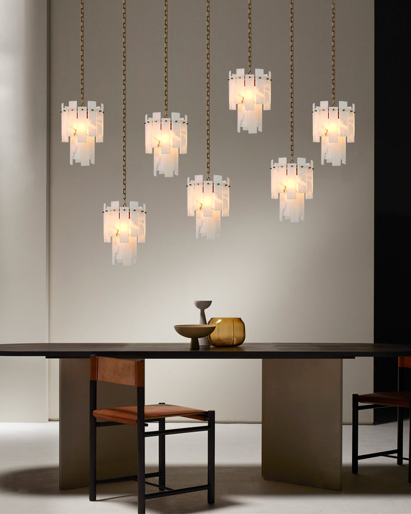 7-light 2-tier Alabaster marble Round Chandelier 13" with adjustable chain 150cm