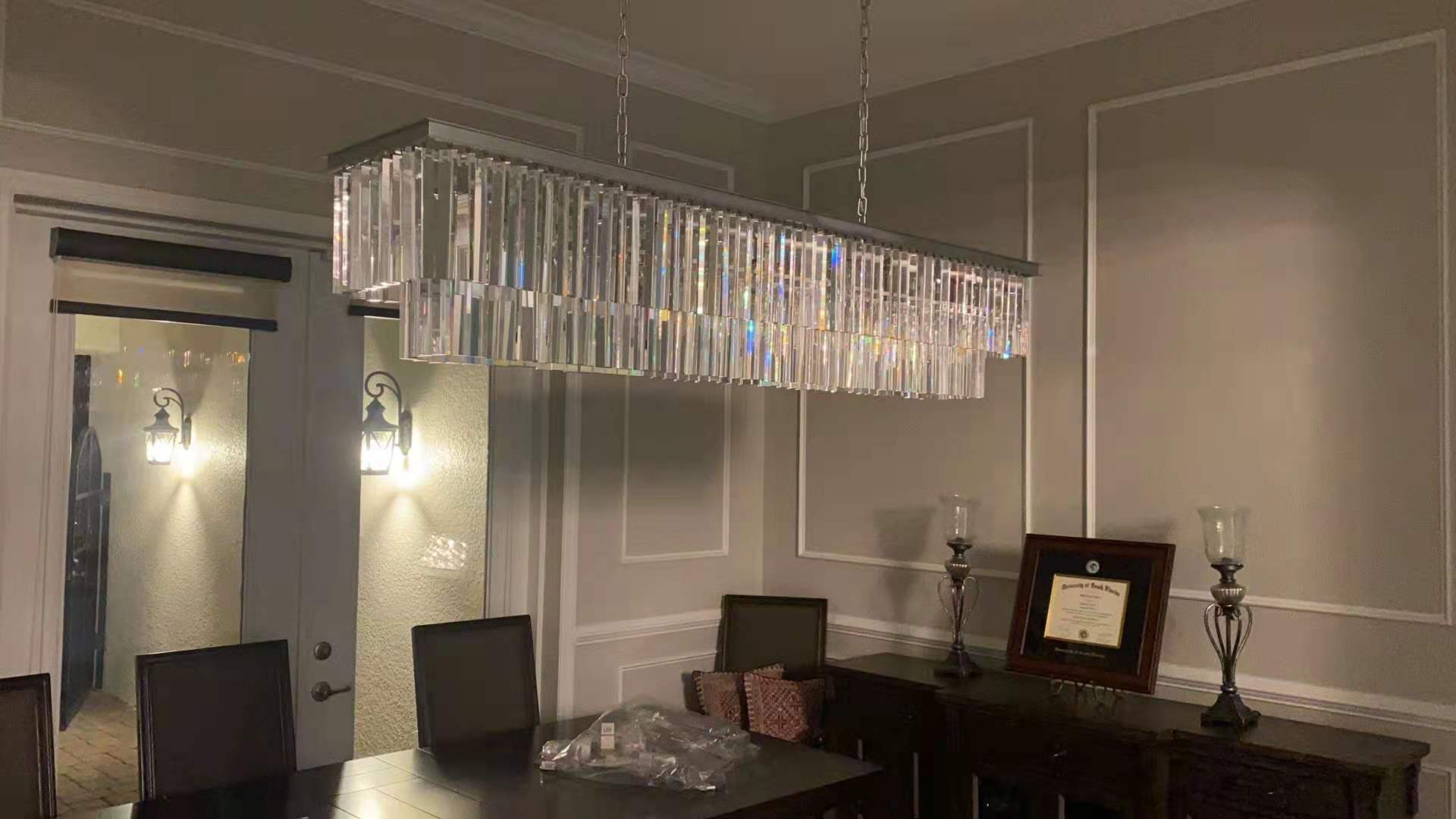 1920s Odeon Crystal Art Deco Rectangular Chandelier 40"