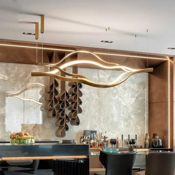 Modern Simple Brass Waving Chandelier for Living/Dining Room/Kitchen Island-MEET LIGHTING