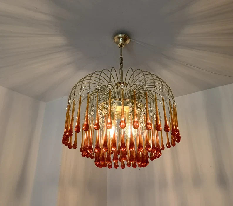 Vintage – Murano Teardrops Chandelier – 70s – Pink prisms
