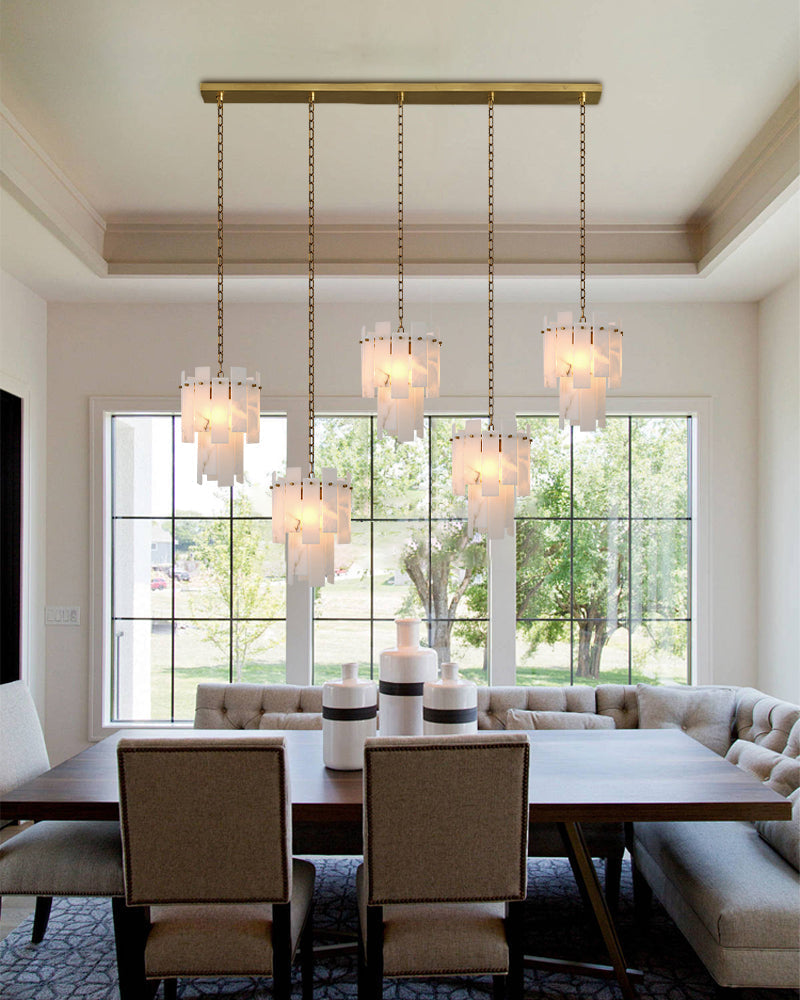 7-light 2-tier Alabaster marble Round Chandelier 13" with adjustable chain 150cm