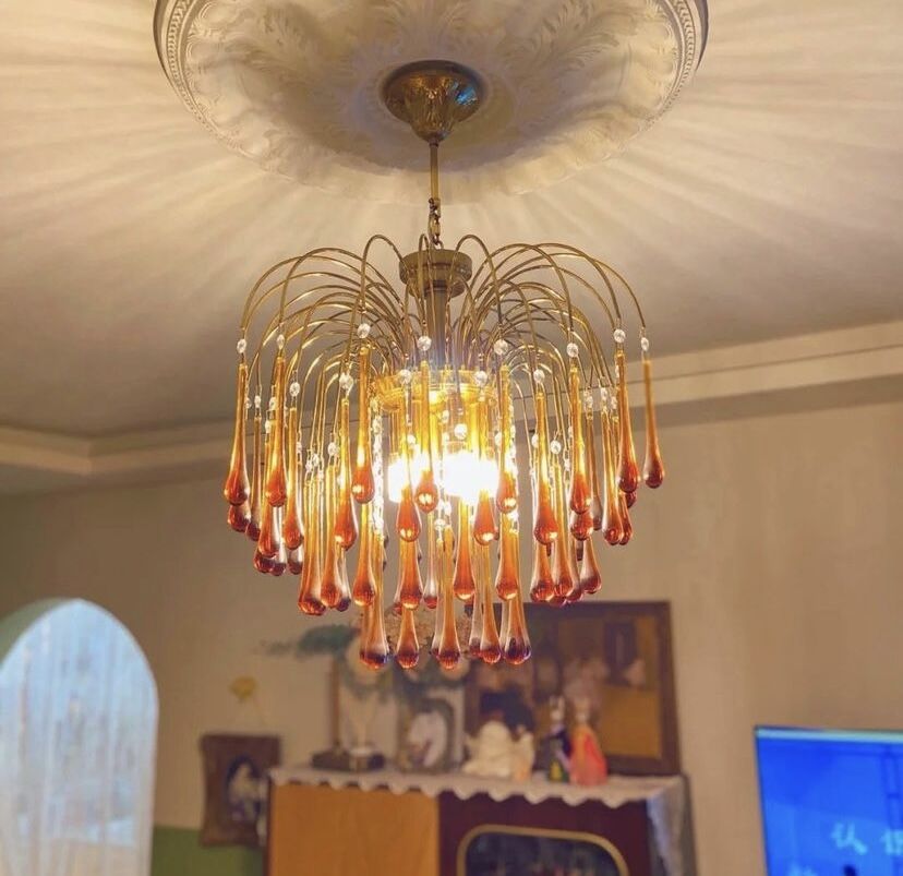 French Style Bedroom Small Creative Chandelier Vintage Romantic Warm Vibe Amber Waterdrop Light Fixture for Restaurant Dining Room Kids Room-MEET LIGHTING
