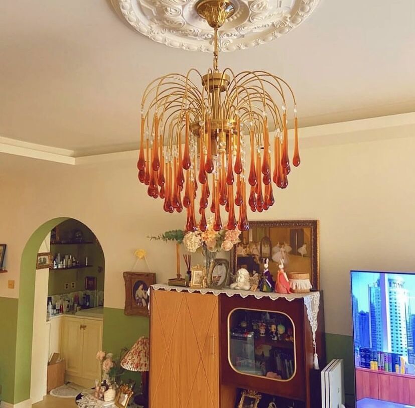 French Style Bedroom Small Creative Chandelier Vintage Romantic Warm Vibe Amber Waterdrop Light Fixture for Restaurant Dining Room Kids Room-MEET LIGHTING