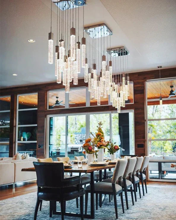 Modern Glacier Bubble Crystsal Sticks Chandelier in Gold/Chrome/Black Finish for Staircase/Foyer-MEET LIGHTING