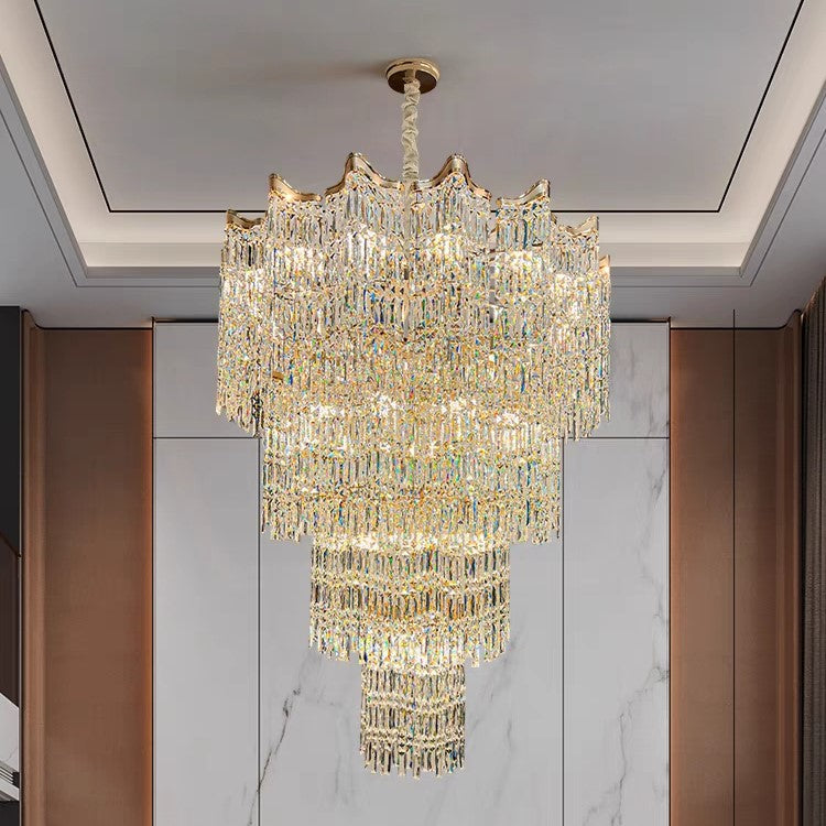 Extra Large Luxury Multi-tiered Crystal Chandelier in Gold Finish for Foyer/Staircase-MEET LIGHTING
