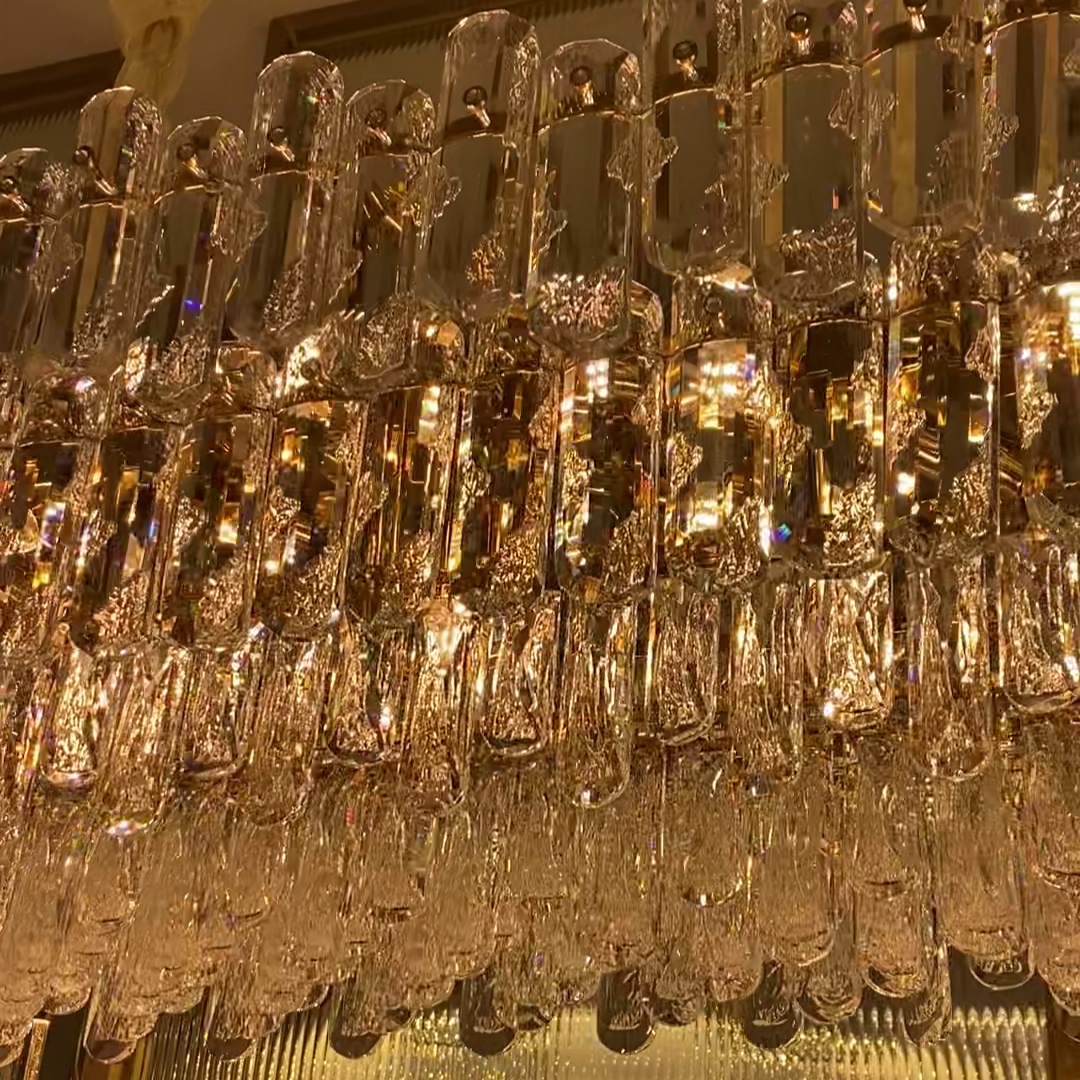 Light Luxury Round/Rectangular Clear Crystal Chandelier in Champagne Gold/Chrome Finish for Living/Dining Room/Bedroom-MEET LIGHTING