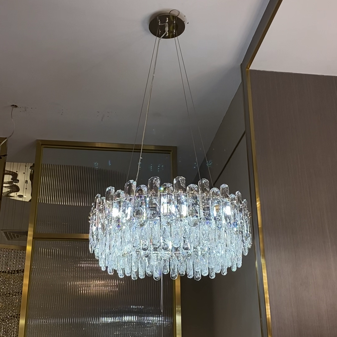 Light Luxury Round/Rectangular Clear Crystal Chandelier in Champagne Gold/Chrome Finish for Living/Dining Room/Bedroom-MEET LIGHTING