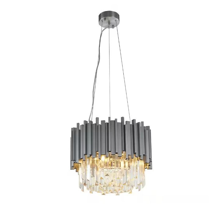 Gold/Silver Round Modern Tiered Metal Crystal Chandelier-MEET LIGHTING