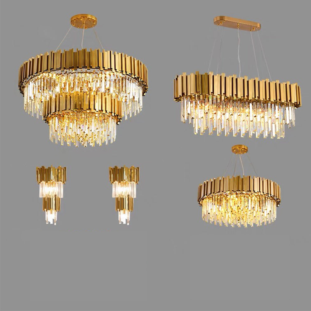 Gold/Silver Round Modern Tiered Metal Crystal Chandelier-MEET LIGHTING