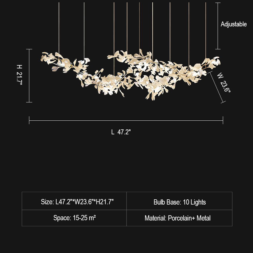 Extra Large Ceramics Twig White Flowers Chandelier Iron Tree Branch Pendant Light For Big Living/ Dining Room-MEET LIGHTING
