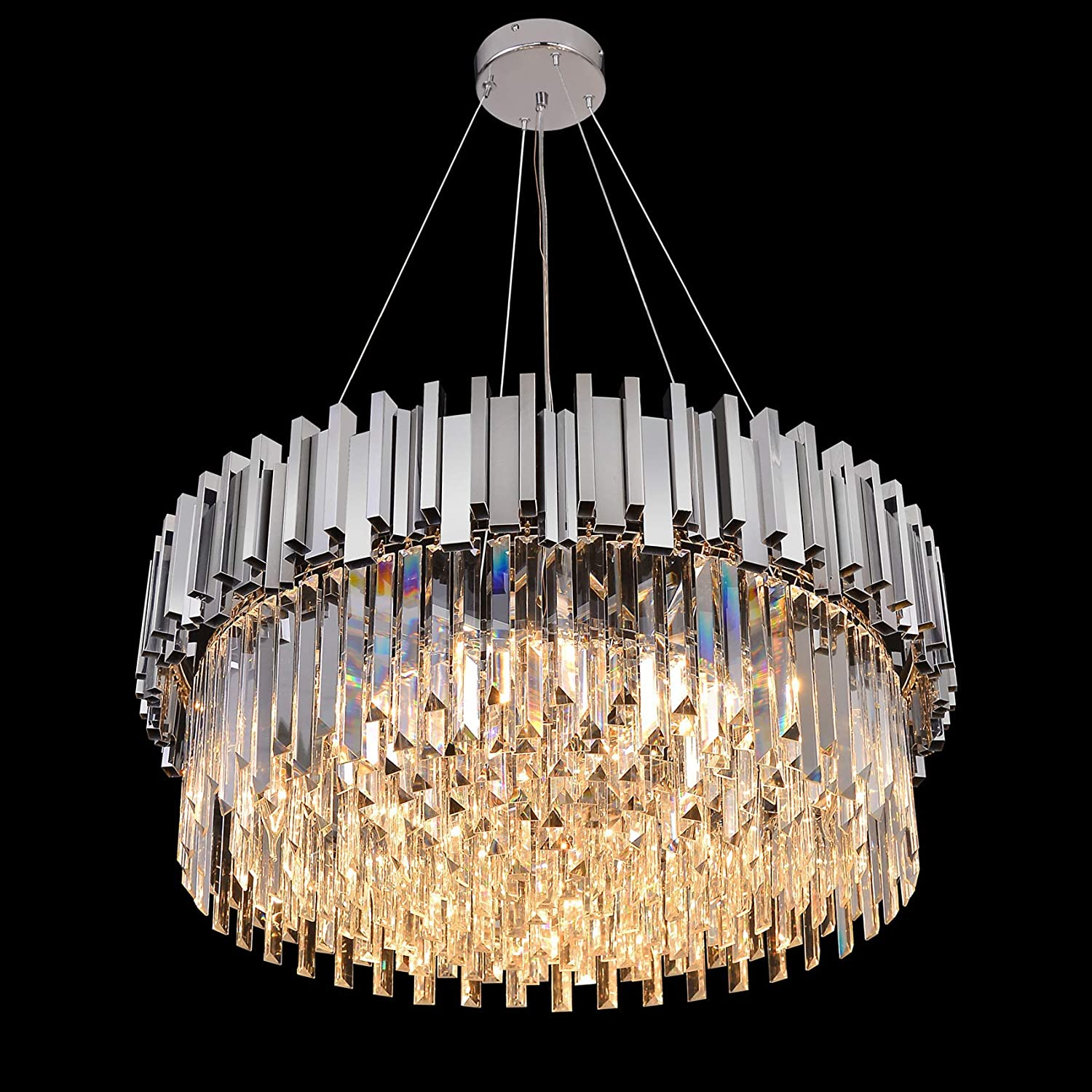 Gold/Silver Round Modern Tiered Metal Crystal Chandelier-MEET LIGHTING