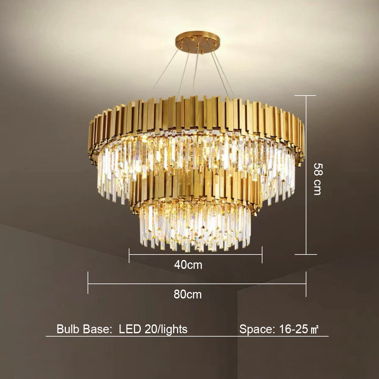 Gold/Silver Round Modern Tiered Metal Crystal Chandelier-MEET LIGHTING