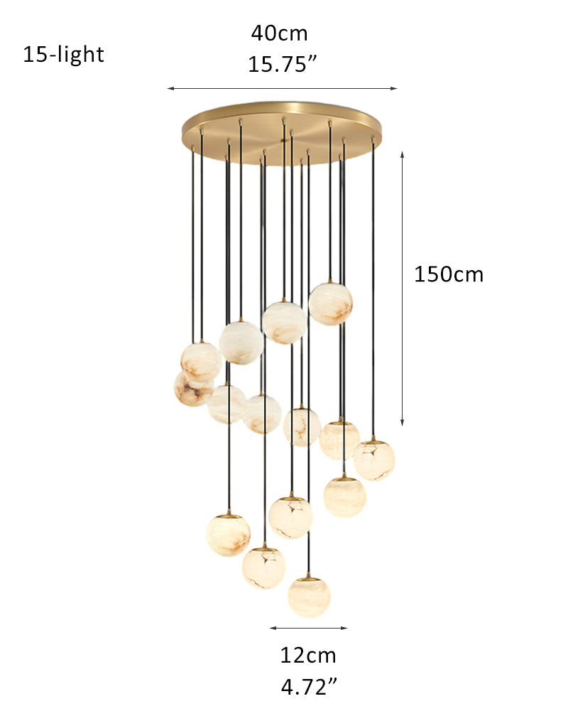 16-light round alabaster pendant lamp with cluster ceiling design for stair villa