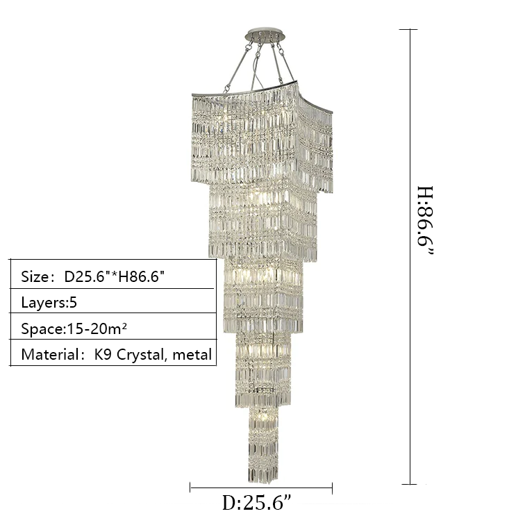 Extra Large Foyer Vertical Layers K9 Crystal Chandelier Chrome Ceiling Lighting Fixture For Staircase Entryway Decor-MEET LIGHTING