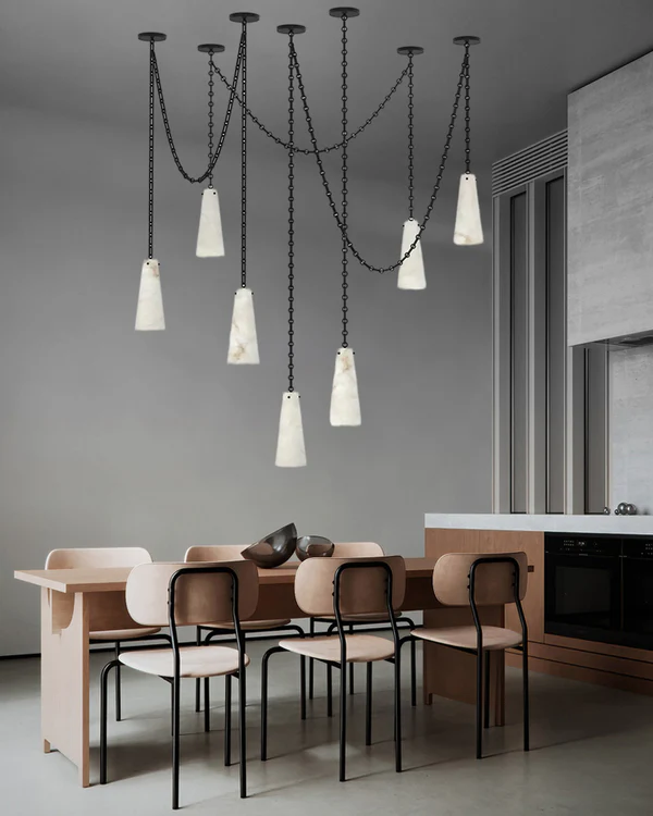 Luccas Alabaster 12 Light Chandelier with Adjustable Brass/Black Chain-MEET LIGHTING