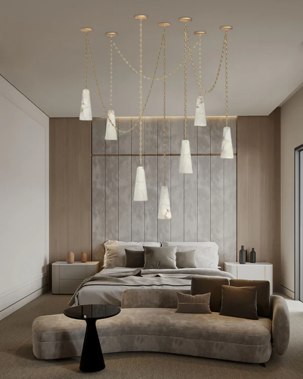 Luccas Contemporary Alabaster Chandelier, 7 Light Pendant Light