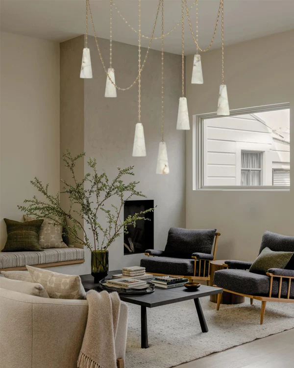Luccas Contemporary Alabaster Chandelier, 7 Light Pendant Light