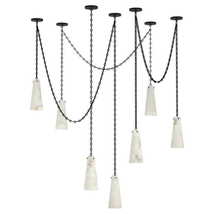 Luccas Alabaster 12 Light Chandelier with Adjustable Brass/Black Chain-MEET LIGHTING