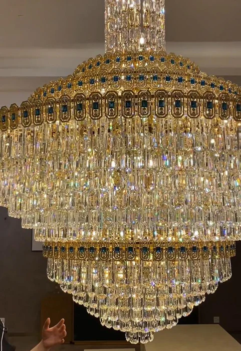 Luxury Extra Large Conical Funnel Crystal Chandelier with Sapphire for High-celling-MEET LIGHTING