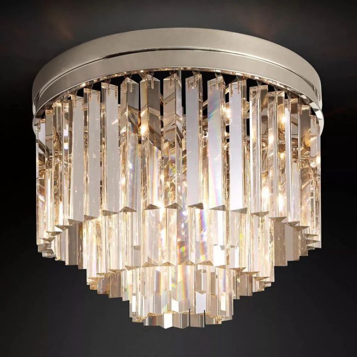 1920s Odeon Crystal Art Deco Round Flushmount 20"