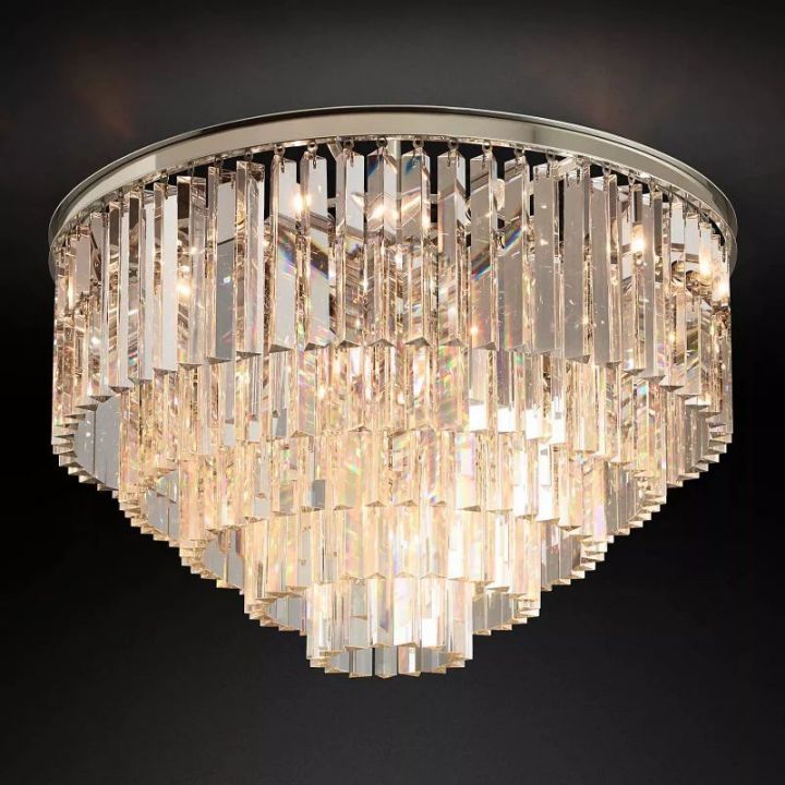 1920s Odeon Crystal Art Deco Round Flushmount 32"