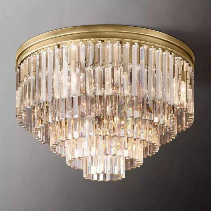 1920s Odeon Crystal Art Deco Round Flushmount 32"