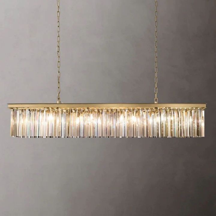 1920s Odeon Crystal Art Deco Single Rectangular Chandelier 49"W/60"W