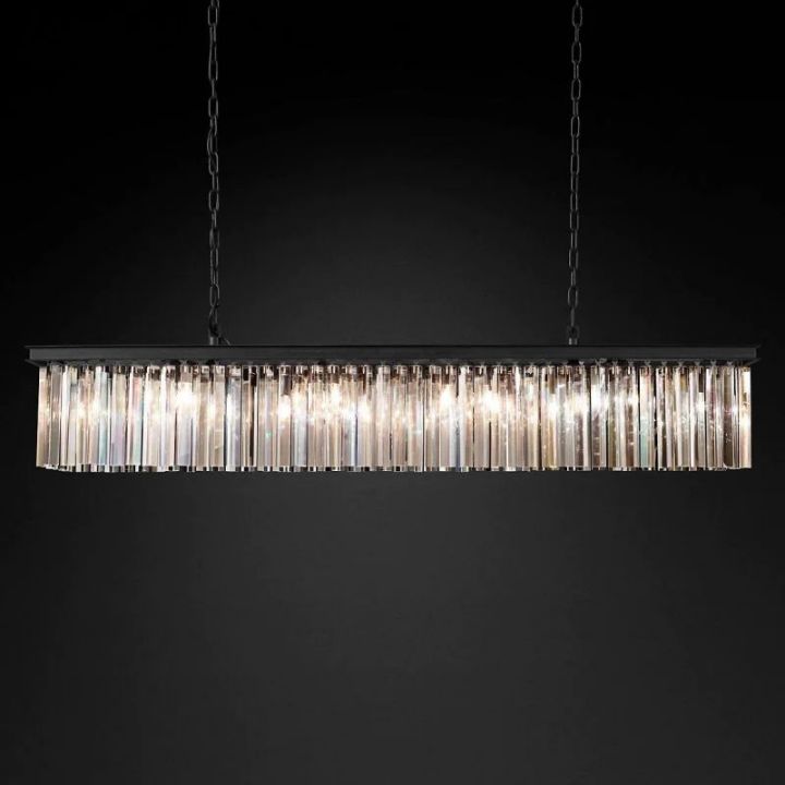 1920s Odeon Crystal Art Deco Single Rectangular Chandelier 49"W/60"W