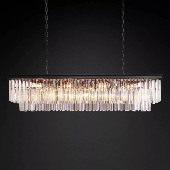1920s Odeon Crystal Art Deco Rectangular Chandelier 59"