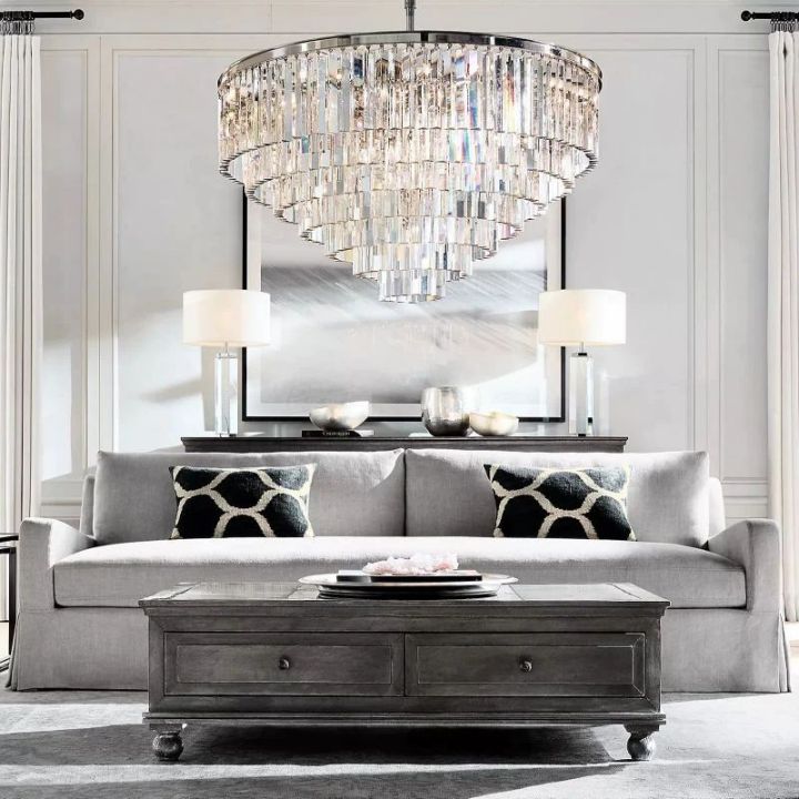1920s Odeon Crystal Art Deco Round Chandelier 44"