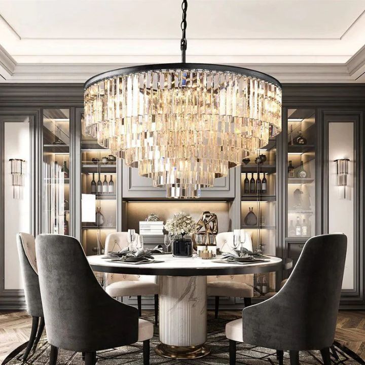 1920s Odeon Crystal Art Deco Round Chandelier 44"