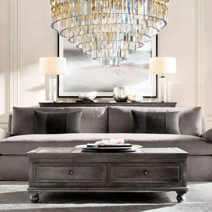 1920s Odeon Crystal Art Deco Round Chandelier 44"