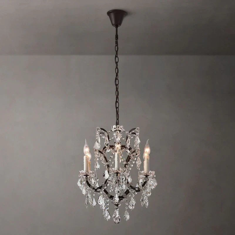 19th C. Rococo Iron & Crystal Round Chandelier 18"