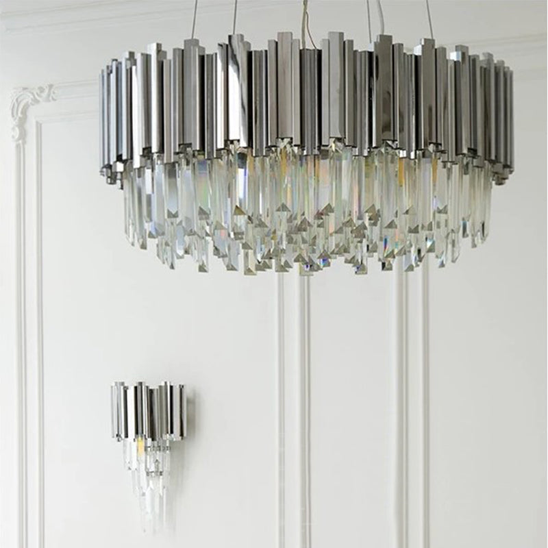 Gold/Silver Round Modern Tiered Metal Crystal Chandelier-MEET LIGHTING
