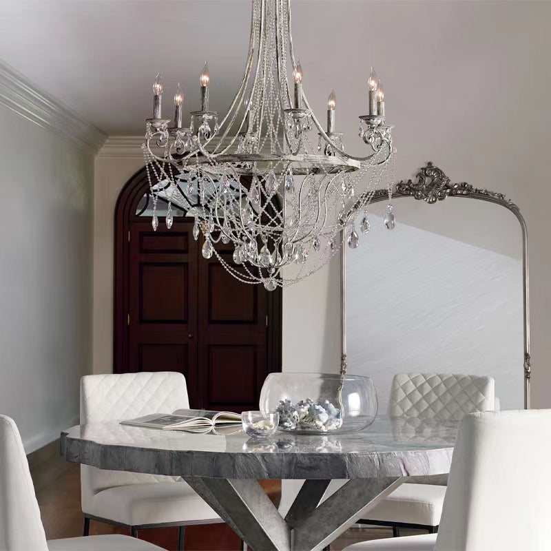 Affordable French Vintage Iron Crystal Pendant Candle Chandelier for Living Room / Restaurant / Cafe / Hotel lobby-MEET LIGHTING