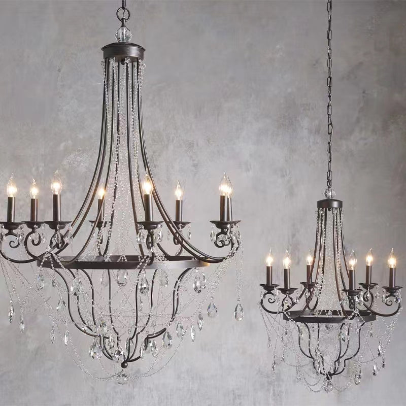 Affordable French Vintage Iron Crystal Pendant Candle Chandelier for Living Room / Restaurant / Cafe / Hotel lobby-MEET LIGHTING