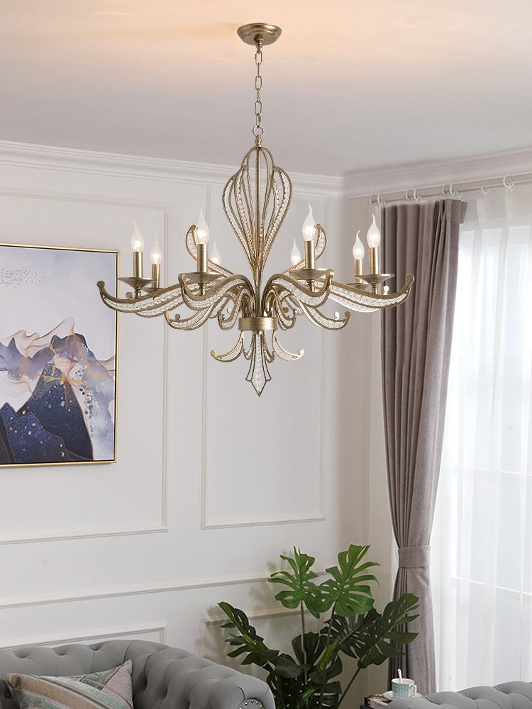 Vintage Style Silver Candle Chandelier for Living Room/Dining Room-MEET LIGHTING