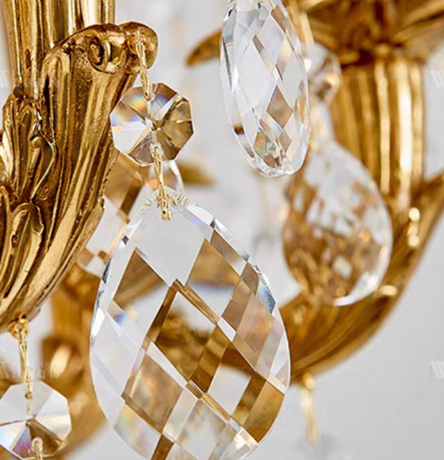 Baroque Luxury Full Copper Crystal Pendent Candle Chandelier for Entryway/Foyer/Dining Room-MEET LIGHTING