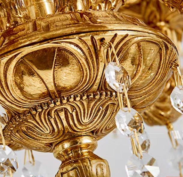 Baroque Luxury Full Copper Crystal Pendent Candle Chandelier for Entryway/Foyer/Dining Room-MEET LIGHTING