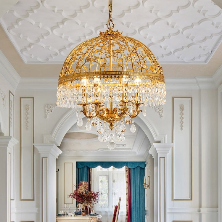 Baroque Luxury Full Copper Crystal Pendent Candle Chandelier for Entryway/Foyer/Dining Room-MEET LIGHTING