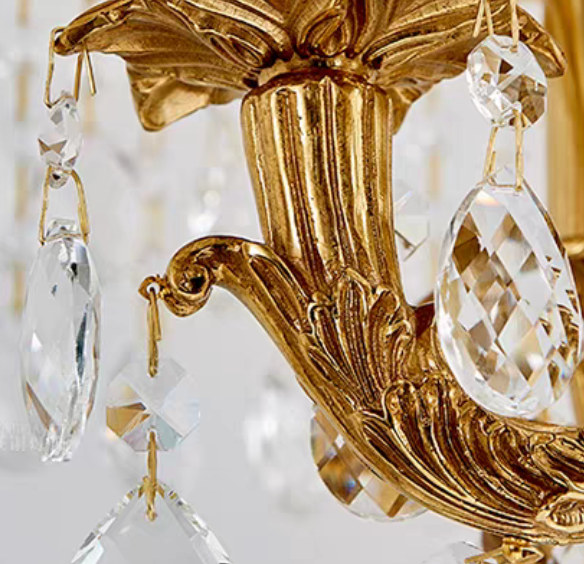 Baroque Luxury Full Copper Crystal Pendent Candle Chandelier for Entryway/Foyer/Dining Room-MEET LIGHTING