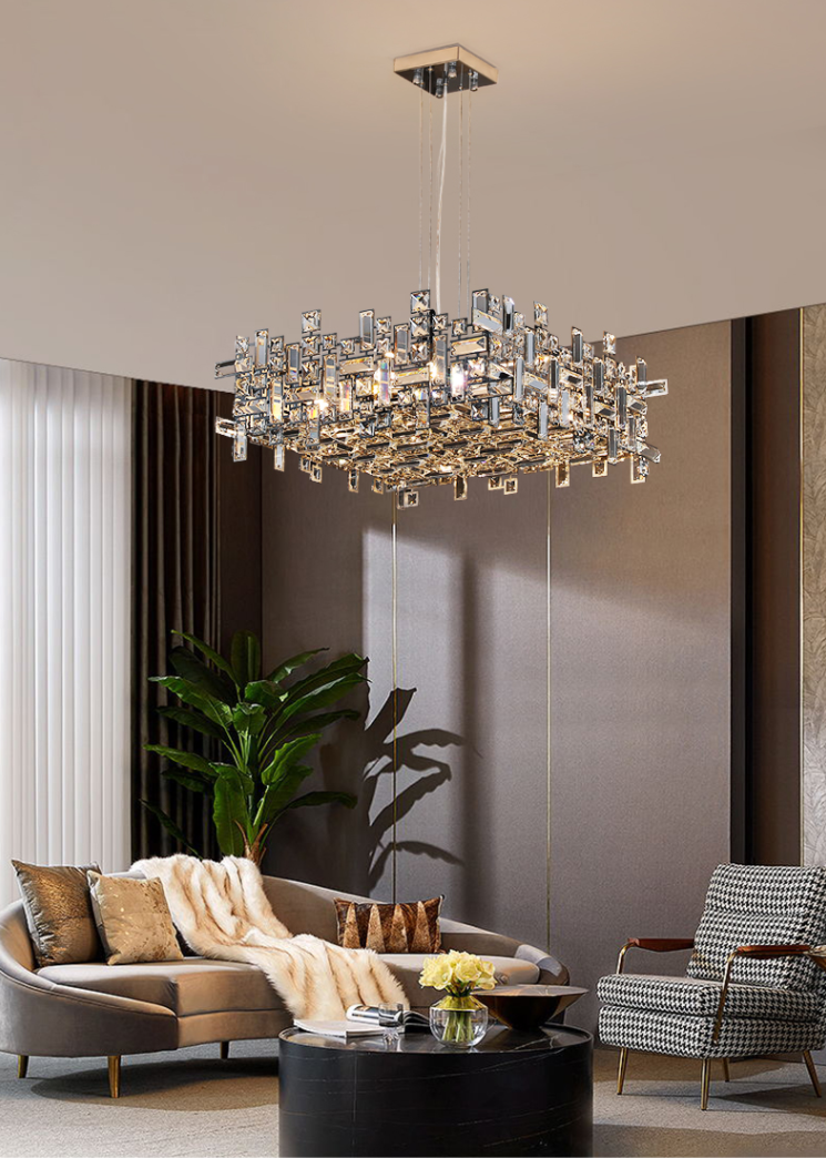 Extra Large Art Irregular Block Collection Crystal Pendant Chandelier Suit for Living/Dining Room-MEET LIGHTING