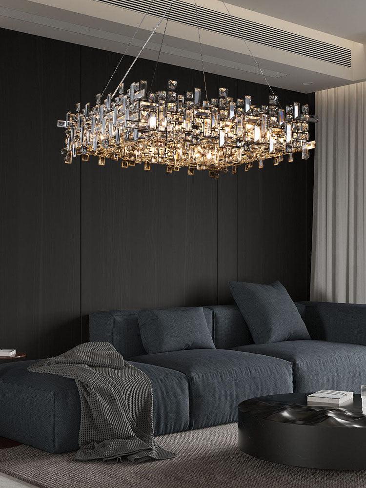 Extra Large Art Irregular Block Collection Crystal Pendant Chandelier Suit for Living/Dining Room-MEET LIGHTING