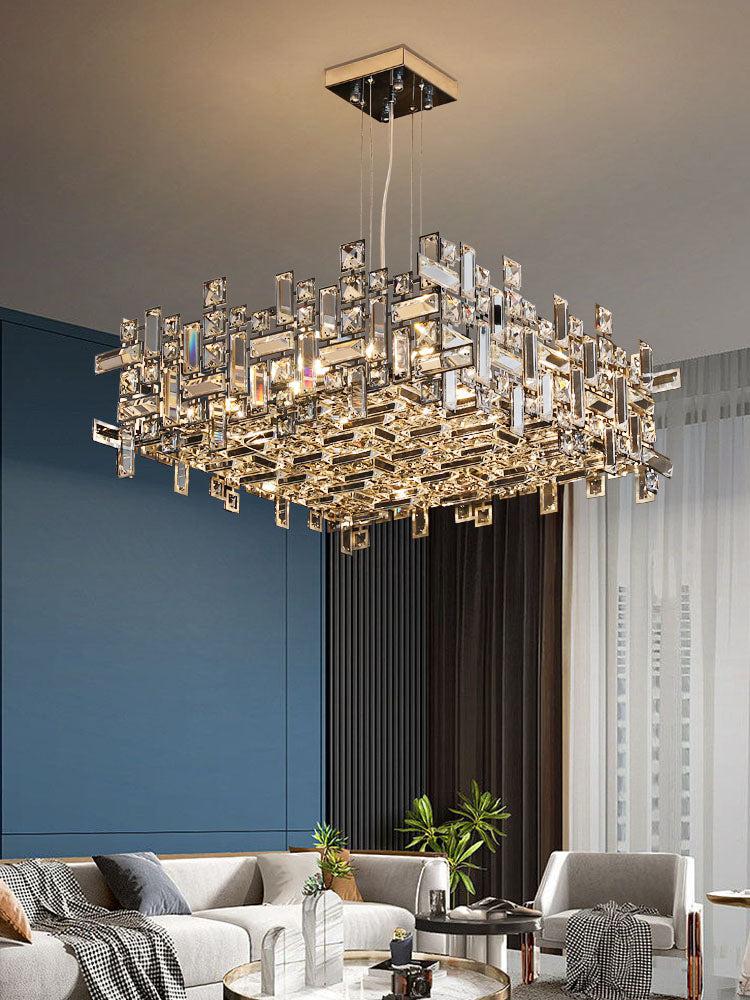 Extra Large Art Irregular Block Collection Crystal Pendant Chandelier Suit for Living/Dining Room-MEET LIGHTING