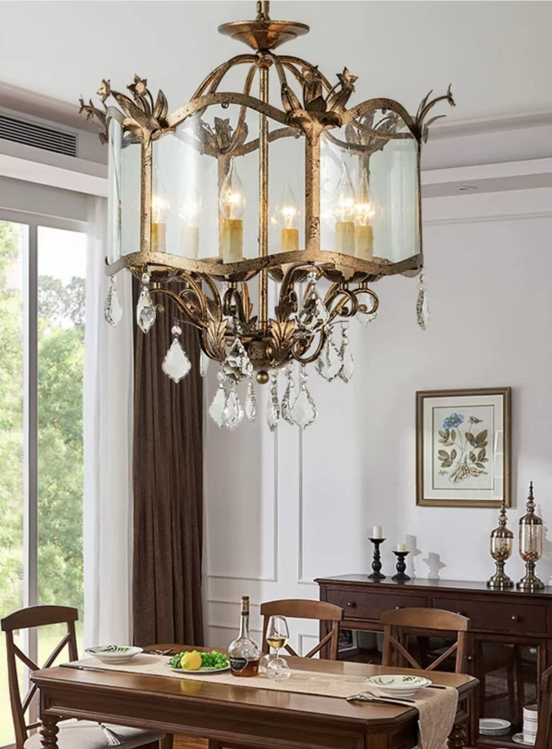 Affordable Retro Wrought Iron Glass Shade Candle Pendant Chandelier for Dining Room/Bedroom-MEET LIGHTING